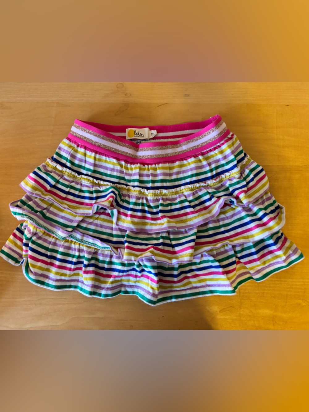 Mini Boden Pink Striped Tiered Skort with Glitter Band - Size 4-5
